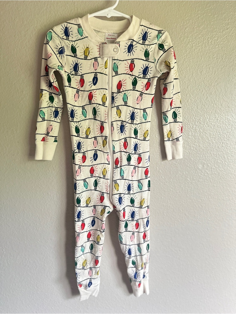 Hanna Andersson size 3T toddler 100% cotton Christmas lights print full zip pjs